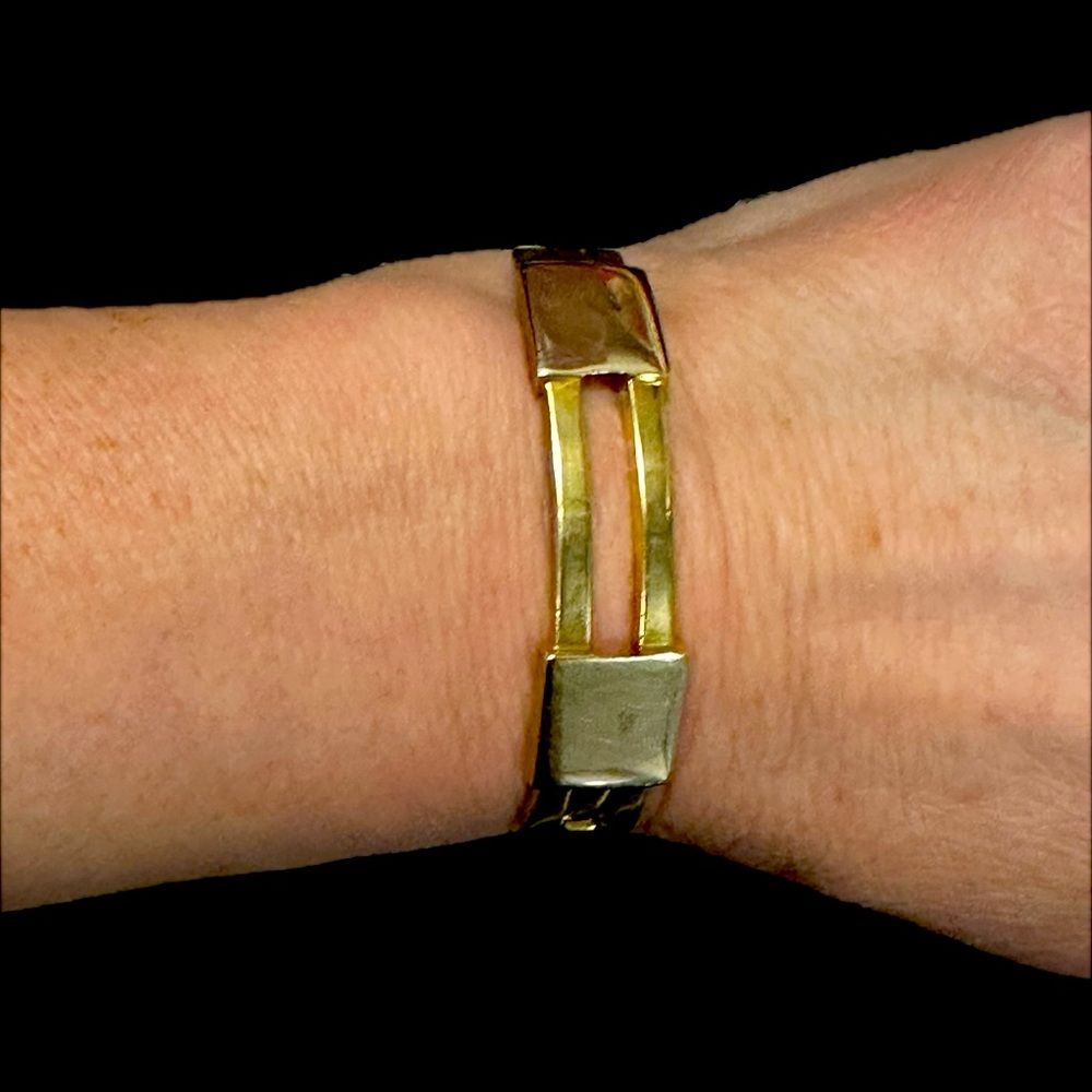 Saint Laurent Paris Stamped Vintage Gold Tone Cuff Bracelet. Size Medium